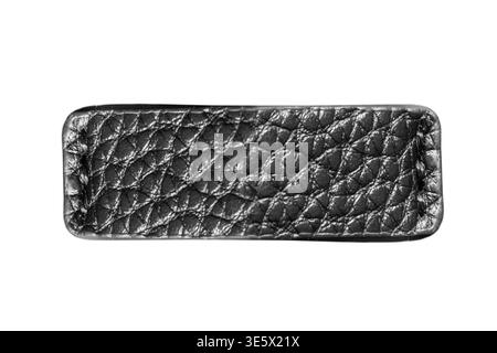 Blank black leather patch isolated on white background Stock Photo