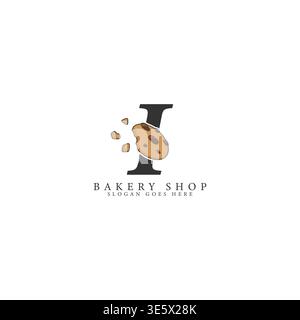 Letter I Logo with Cookie Illustration. Alphabet I Bakery and Sweets Design Icon Stock Vector