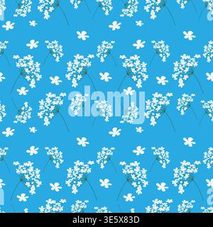 Seamless floral pattern with white wildflowers on transparent background. Botanical vector print with delicate garden herbs Stock Vector