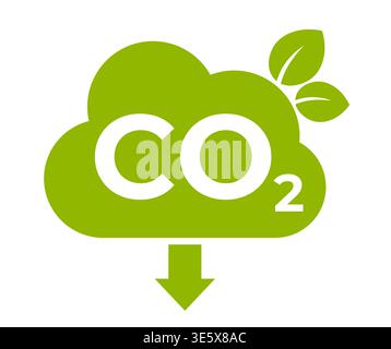 CO2 neutral icon with green labels representing carbon emission reduction and sustainability concepts, designed in a clean modern style for Stock Vector