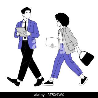 Two business professionals walk side by side Stock Vector