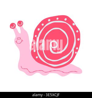 Cute snail colorful hand drawn illustration. Pink small snail, flat hand drawn vector illustrations isolated on white background Stock Vector