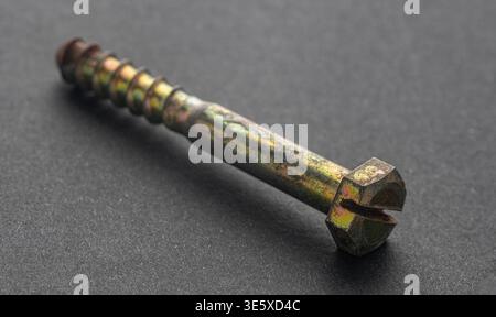 Construction screw close-up on a black background Stock Photo