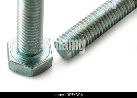 construction bolts close-up on a white isolated background Stock Photo