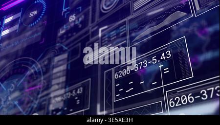 Displaying translucent data panels floating in virtual HUD, showing 6206-373-5 Stock Photo
