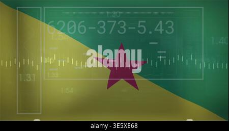 Displaying diagonally split green yellow field with magenta star on design canvas showing HUD ruler Stock Photo