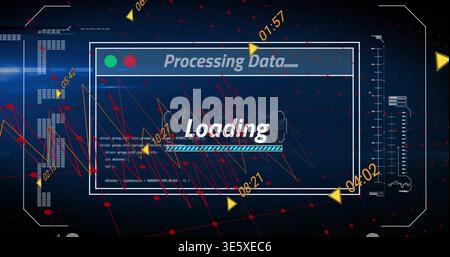 Displaying central processing UI panel filling view on dashboard, with Loading label, progress bar Stock Photo