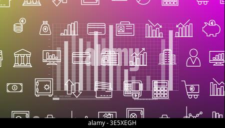 Displaying central translucent bar chart with grid and overlaid briefcase icon in digital dashboard Stock Photo