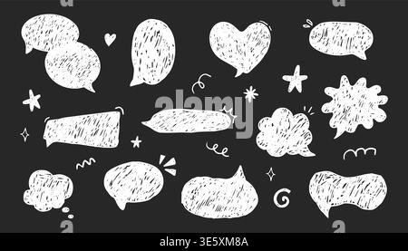 Crayon Speech Bubbles comic scribble talk balloon in sketch style, grunge texture pencil naive doodle conversation message icon. Vector illustration Stock Vector