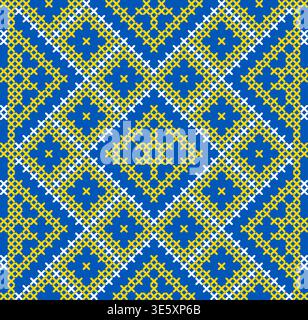 Traditional Ukrainian embroidery pattern with cross-stitch elements. Folk ornamental design inspired by authentic Ukrainian vyshyvanka motifs Stock Vector