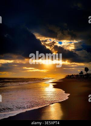 Beach sunset, Torrox Costa, Malaga Province,   Andalucia, Spain. Stock Photo
