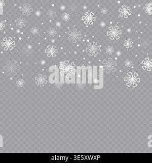Falling snowflakes icon set collection in flat style. Christmas snowfall vector illustration on isolated background. Snow flake sign business concept. Stock Vector