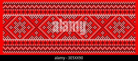 Traditional Ukrainian embroidery pattern with cross-stitch elements. Folk ornamental design inspired by authentic Ukrainian vyshyvanka motifs Stock Vector