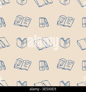 Seamless book doodle pattern with notebooks textbooks and reading elements Stock Vector