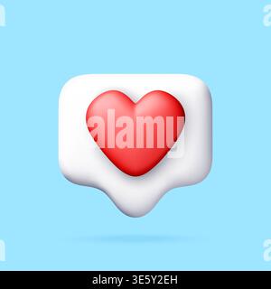 3D Red heart icon on white notification bubble. Stock Vector