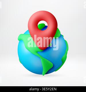 Red pin on 3D globe icon. Stock Vector