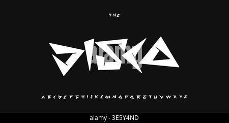 Disco hiphop font, urban graffiti alphabet, street art culture letters, techno music type for techno music, cyberpunk headline, nightlife logo, edgy Stock Vector