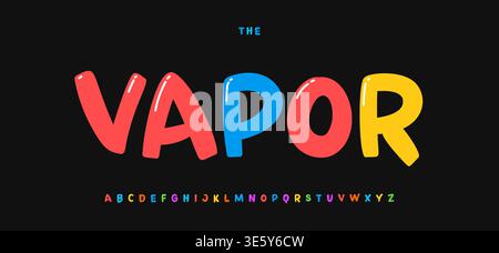 Retro Color Sans Serif Font Logo Alphabet Vintage Festive Playful Cartoon Typography, Witty Groovy Lettering for Vinyl Records, Kids Birthday Headline Stock Vector