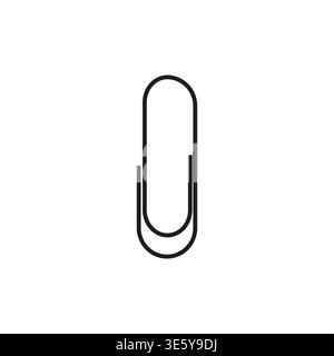 Office paper clip. Document fastener Vector tool. Stationery attachment symbol. Black simple item. Stock Vector