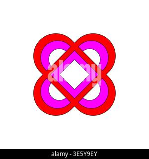 Geometric flower icon. Red pink symbol. Abstract Vector shape. Symmetric petal element. Stock Vector