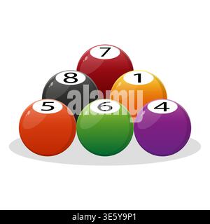 Professional billiard set. Snooker equipment Vector. Number eight 8. Vibrant sports spheres. Stock Vector