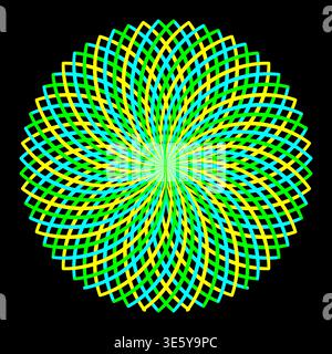 Professional black background. Brilliant spiral Vector. Outstanding neon interlaced circle illustration. Stock Vector