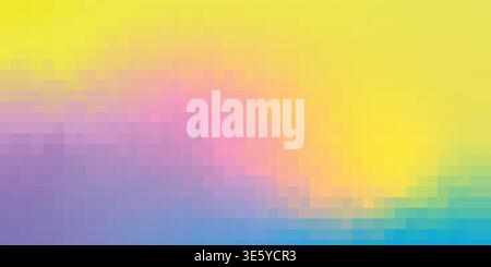 Colorful pixel mosaic gradient background made of square grid tiles. Abstract geometric digital pattern in vibrant spectrum colors. Stock Vector