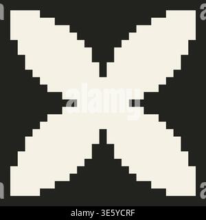 Vector retro pixel art geometric floral shape. Minimal 8-bit style frame and abstract design element isolated on background. Stock Vector