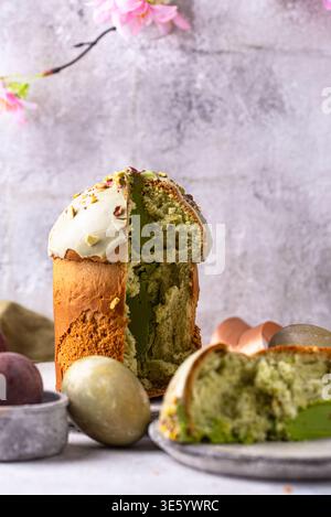 Traditional Easter cake kulich with pistachio Stock Photo