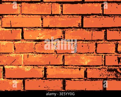 Red orange brick wall background with rough grunge texture in urban illustration Stock Vector