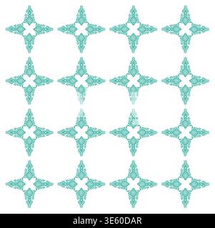 Seamless Teal Ornamental Floral Geometric Pattern on Light Background Stock Vector