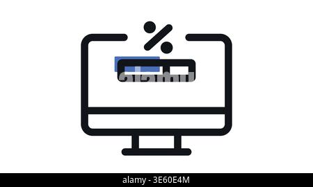 Software update and system loading icon: desktop computer with progress bar Stock Vector