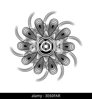 Abstract Floral Mandala Circular Line Art Black and White Decorative Geometric Ornament Illustration Stock Vector