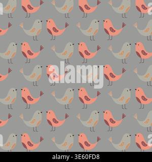 Seamless minimalist vector pattern of funny colorful birds on white background Stock Vector