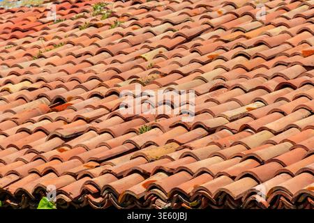 Old tiled roof texture for background Stock Photo