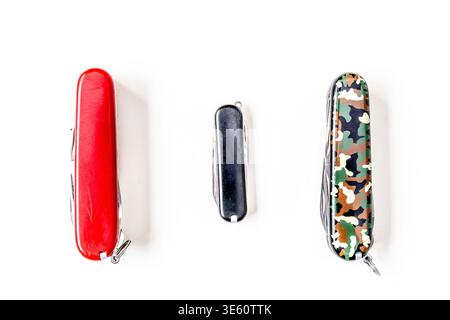 multitool swiss style army knives isolated on white background Stock Photo