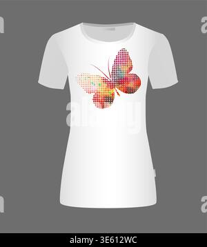 Watercolor butterfly print on a T-shirt . Hand drawn. Not AI, vector illustration. Stock Vector