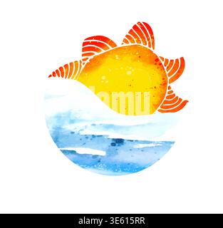 Sun and sea watercolor. Vector illustration Stock Vector
