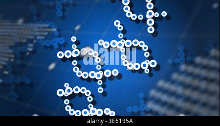 Floating linked chains of white ring nodes drifting across deep blue gradient, with soft shadows Stock Photo