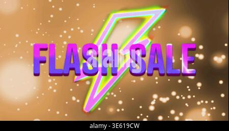 Displaying banner showcasing large 3D FLASH SALE text and neon lightning bolt on web, with bokeh Stock Photo