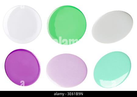 Button badges in different colors isolated on white, set Stock Photo