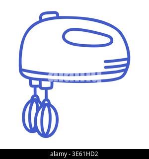 Hand mixer in linear vector icon style. Hand drawn icon. Outline vector isolated illustration. Stock Vector