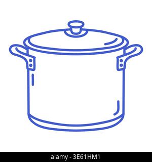 Cooking pot with lid in linear vector icon style. Hand drawn icon. Outline vector isolated illustration.  Stock Vector