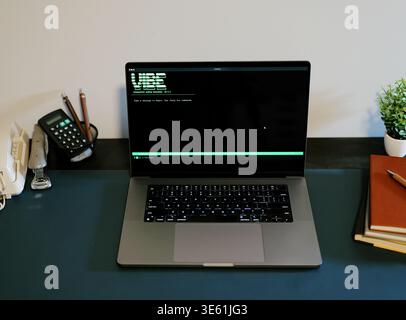 Middle Aged Man Turns Hacker in Hoodie After Using Vibe Coding Command Line Interface Artificial Intelligence Large Language Model Assistant Concept Stock Photo