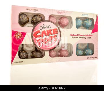 Winneconne, WI - 28 March 2026: A package of Olivias cake pops candy on an isolated background. Stock Photo