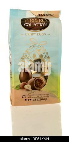 Winneconne, WI - 28 March 2026: A package of Ferrero collection crispy eggs candy on an isolated background. Stock Photo