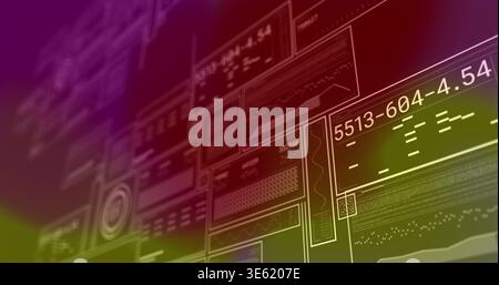 Displaying cluster of translucent UI panels and waveform widgets in digital HUD with 5513-604-4 Stock Photo