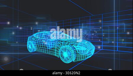 Vertical video: On load, wireframe car model rotating and highlighting mesh for automotive design Stock Photo