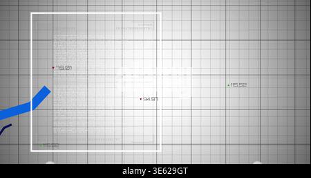 Displaying white panel left-center on gray HUD, showing blue ribbon, numeric markers and gridlines Stock Photo