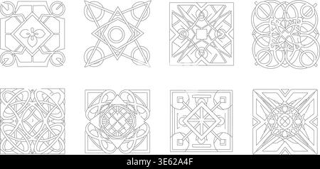 Geometric ornament vector set, decorative abstract patterns line art collection Stock Vector